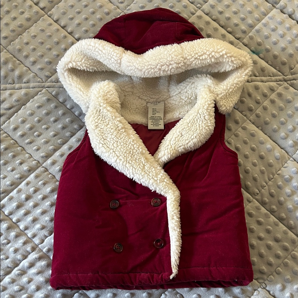 Red Hooded Vest with Faux Fur Lining 2-3 Yrs